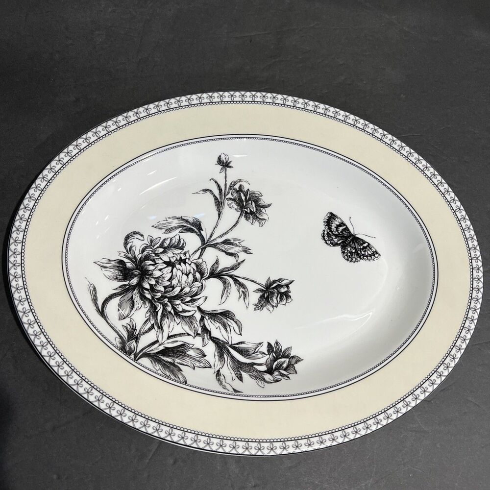 Charter Club Tuilleries Tan 14" Serving Platter Dish Tray Flower Butterfly
